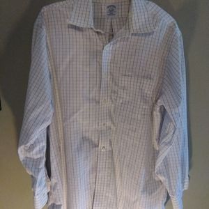 White with blue and purple plaid dress shirt